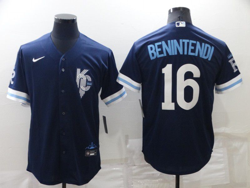 Men Kansas City Royals 16 Benintendi Blue City Edition Game Nike 2022 MLB Jerseys